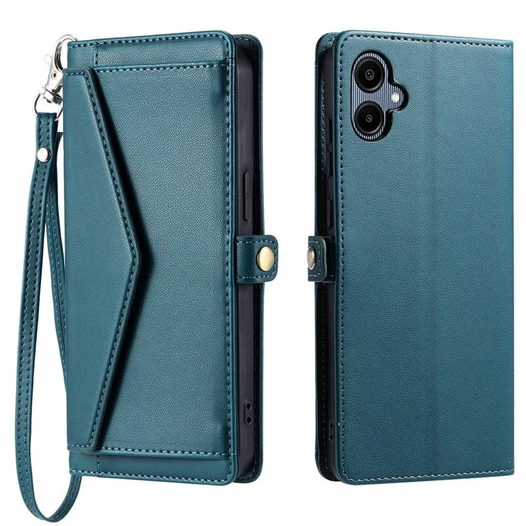 For Samsung Galaxy A06 Leather Case with Wrist Strap Wallet Stand Phone Cover
