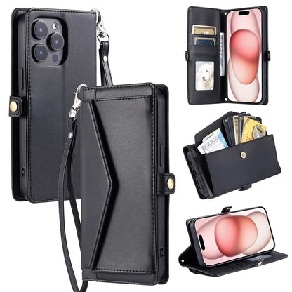 For iPhone 16 Pro Max Leather Case with Wrist Strap Wallet Stand Phone Cover