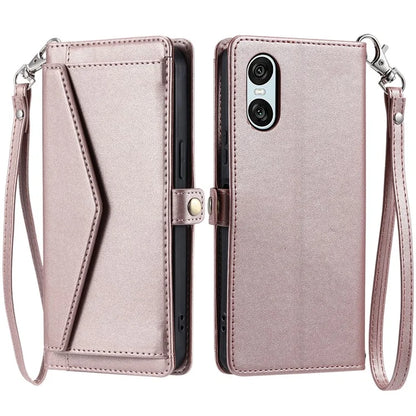 For Sony Xperia 10 VI Leather Case with Wrist Strap Wallet Stand Phone Cover