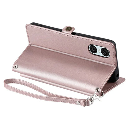 For Sony Xperia 10 VI Leather Case with Wrist Strap Wallet Stand Phone Cover