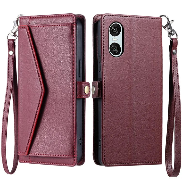 For Sony Xperia 10 VI Leather Case with Wrist Strap Wallet Stand Phone Cover