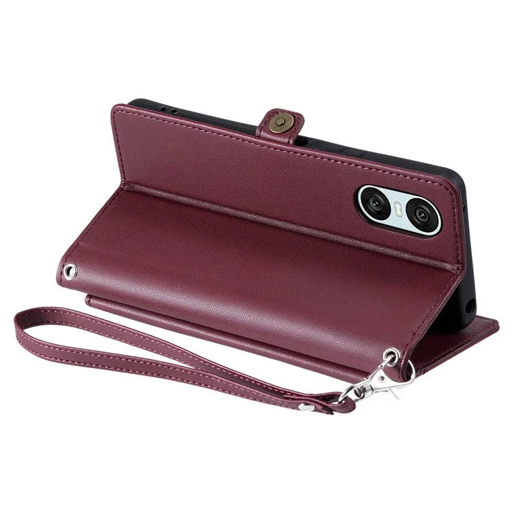 For Sony Xperia 10 VI Leather Case with Wrist Strap Wallet Stand Phone Cover