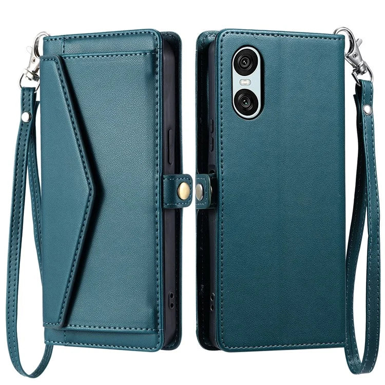 For Sony Xperia 10 VI Leather Case with Wrist Strap Wallet Stand Phone Cover