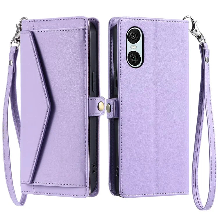 For Sony Xperia 10 VI Leather Case with Wrist Strap Wallet Stand Phone Cover
