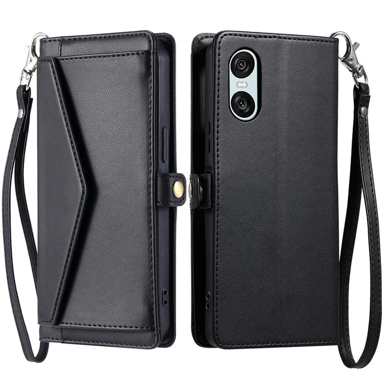 For Sony Xperia 10 VI Leather Case with Wrist Strap Wallet Stand Phone Cover