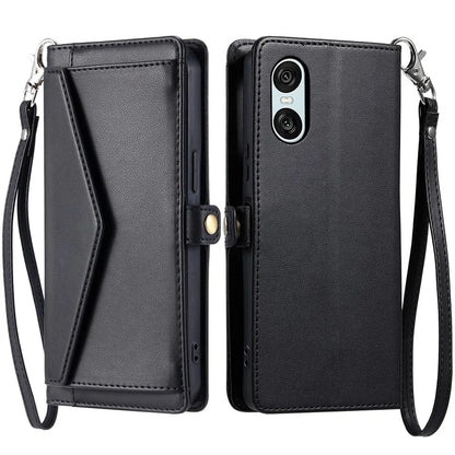 For Sony Xperia 10 VI Leather Case with Wrist Strap Wallet Stand Phone Cover