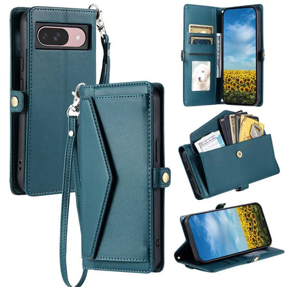 For Google Pixel 9 Pro  /  Pixel 9 Leather Case with Wrist Strap Wallet Stand Phone Cover