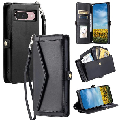 For Google Pixel 9 Pro  /  Pixel 9 Leather Case with Wrist Strap Wallet Stand Phone Cover