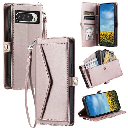 For Google Pixel 9 Pro XL Leather Case with Wrist Strap Wallet Stand Phone Cover
