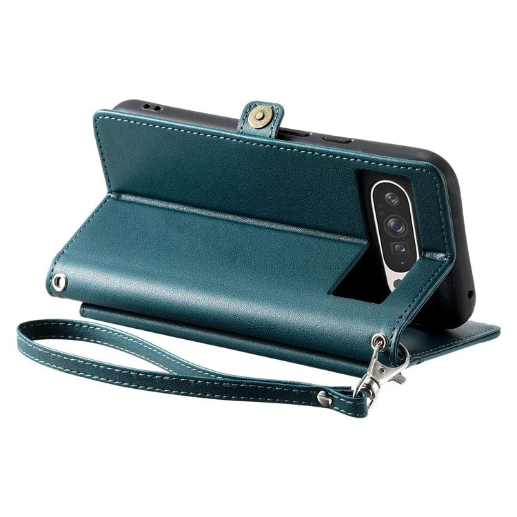 For Google Pixel 9 Pro XL Leather Case with Wrist Strap Wallet Stand Phone Cover