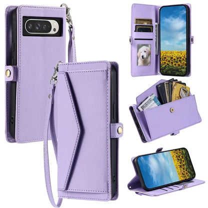 For Google Pixel 9 Pro XL Leather Case with Wrist Strap Wallet Stand Phone Cover