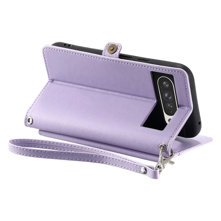For Google Pixel 9 Pro XL Leather Case with Wrist Strap Wallet Stand Phone Cover