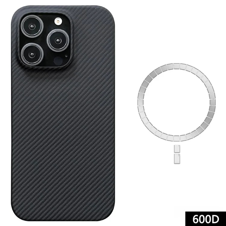 For iPhone 16 Pro Max Case Aramid Fiber 600D Fine Texture Magnetic Phone Cover - Black