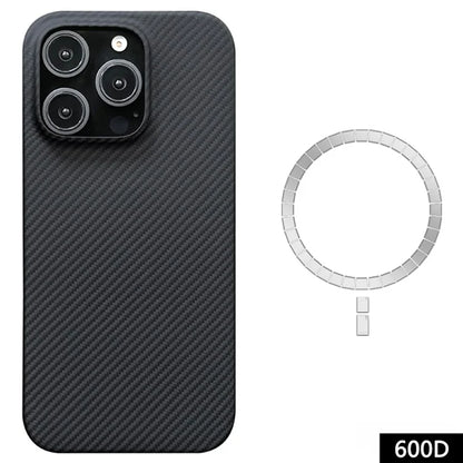 For iPhone 16 Pro Max Case Aramid Fiber 600D Fine Texture Magnetic Phone Cover - Black