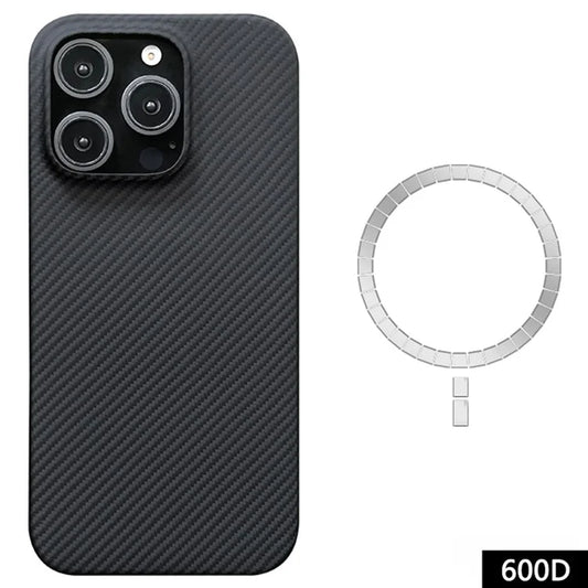 For iPhone 16 Pro Max Case Aramid Fiber 600D Fine Texture Magnetic Phone Cover - Black