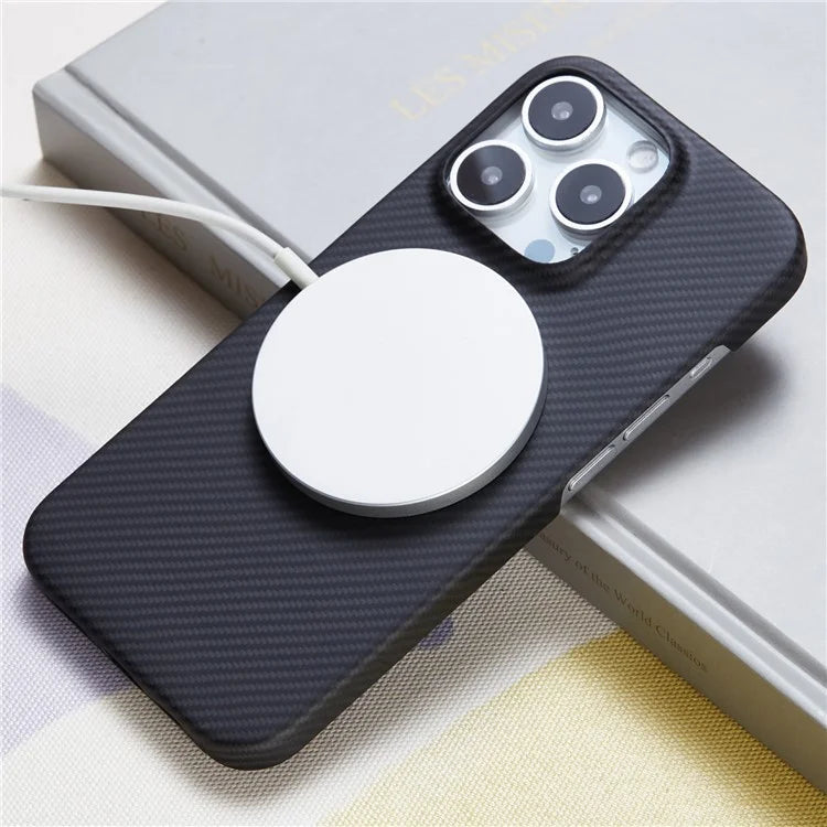 For iPhone 16 Pro Max Case Aramid Fiber 600D Fine Texture Magnetic Phone Cover - Black