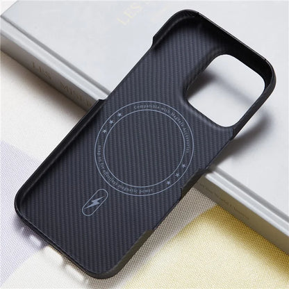 For iPhone 16 Pro Max Case Aramid Fiber 600D Fine Texture Magnetic Phone Cover - Black