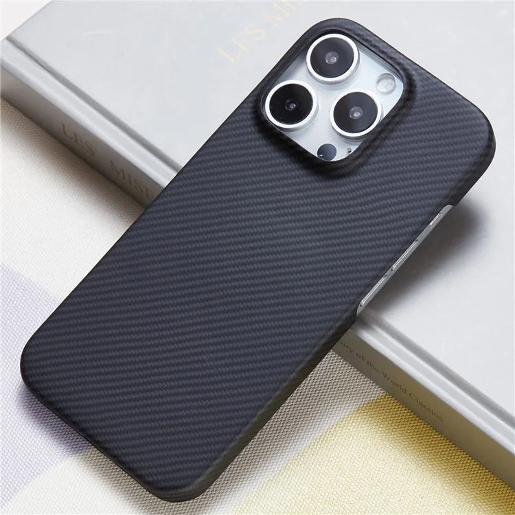 For iPhone 16 Pro Max Case Aramid Fiber 600D Fine Texture Magnetic Phone Cover - Black