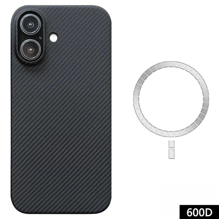 For iPhone 16 Plus Case Aramid Fiber 600D Fine Texture Magnetic Phone Cover - Black