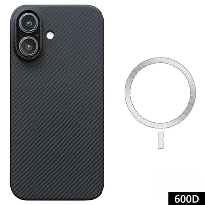 For iPhone 16 Plus Case Aramid Fiber 600D Fine Texture Magnetic Phone Cover - Black