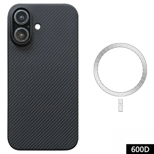 For iPhone 16 Plus Case Aramid Fiber 600D Fine Texture Magnetic Phone Cover - Black