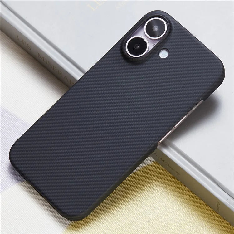 For iPhone 16 Plus Case Aramid Fiber 600D Fine Texture Magnetic Phone Cover - Black