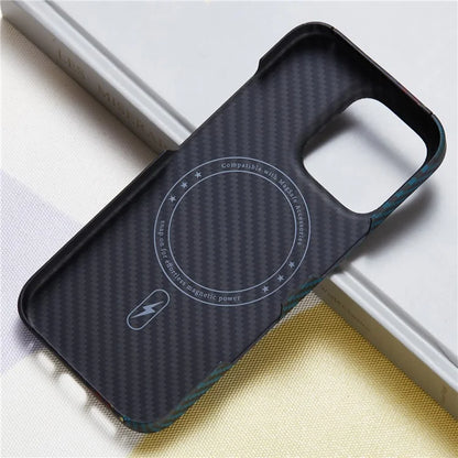 For iPhone 16 Pro Magnetic Case 1500D Texture Aramid Fiber Color Woven Pattern Phone Cover (Big Lens Hole)