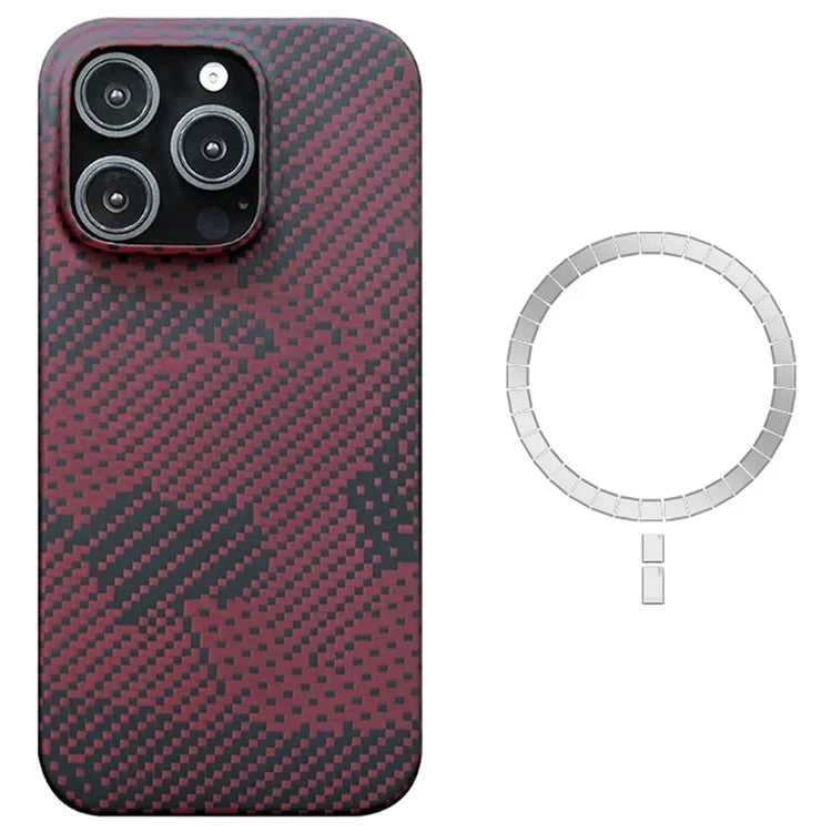 For iPhone 16 Pro Max Magnetic Case Camouflage Red Aramid Fiber Phone Cover