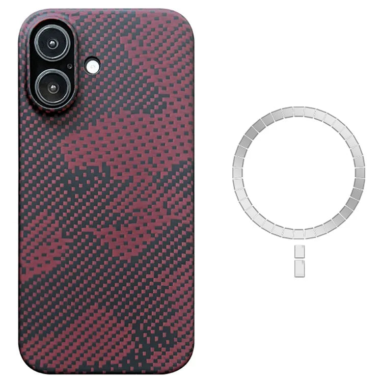For iPhone 16 Plus Magnetic Case Camouflage Red Aramid Fiber Phone Cover