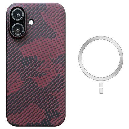 For iPhone 16 Plus Magnetic Case Camouflage Red Aramid Fiber Phone Cover