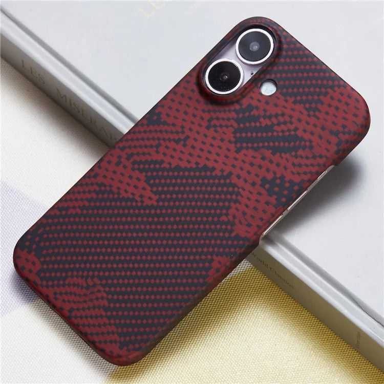 For iPhone 16 Plus Magnetic Case Camouflage Red Aramid Fiber Phone Cover