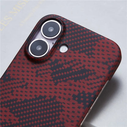 For iPhone 16 Plus Magnetic Case Camouflage Red Aramid Fiber Phone Cover