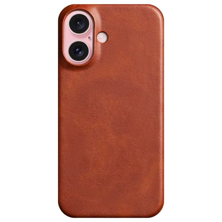 For iPhone 16 Case Calf Texture PU Leather Hard PC Protective Phone Cover