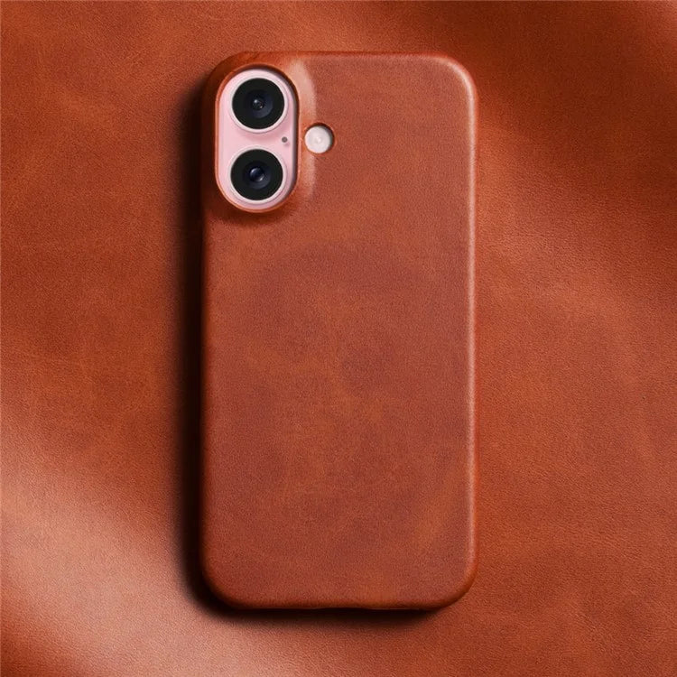 For iPhone 16 Case Calf Texture PU Leather Hard PC Protective Phone Cover