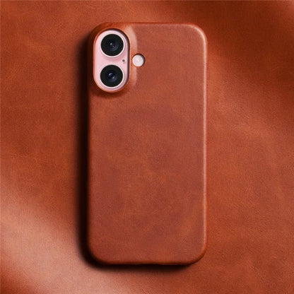 For iPhone 16 Case Calf Texture PU Leather Hard PC Protective Phone Cover