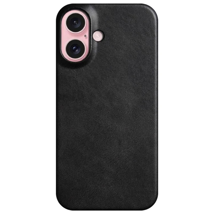 For iPhone 16 Case Calf Texture PU Leather Hard PC Protective Phone Cover