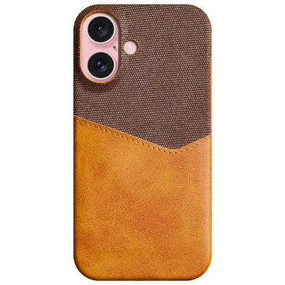 For iPhone 16 Case PU Leather Card Slot Cloth Texture Hard PC Phone Cover