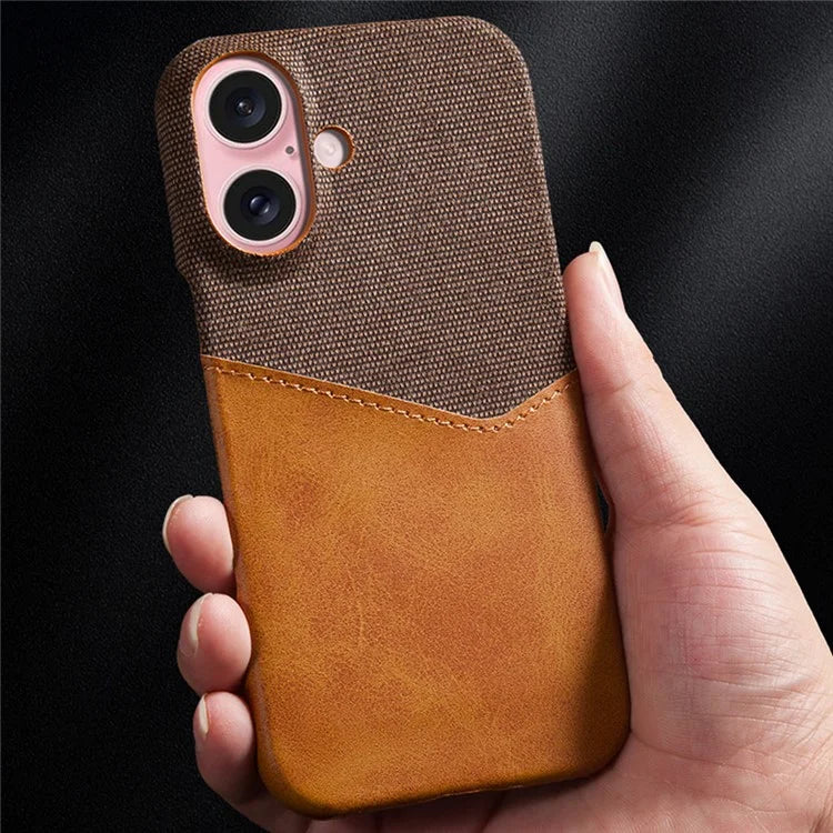 For iPhone 16 Case PU Leather Card Slot Cloth Texture Hard PC Phone Cover