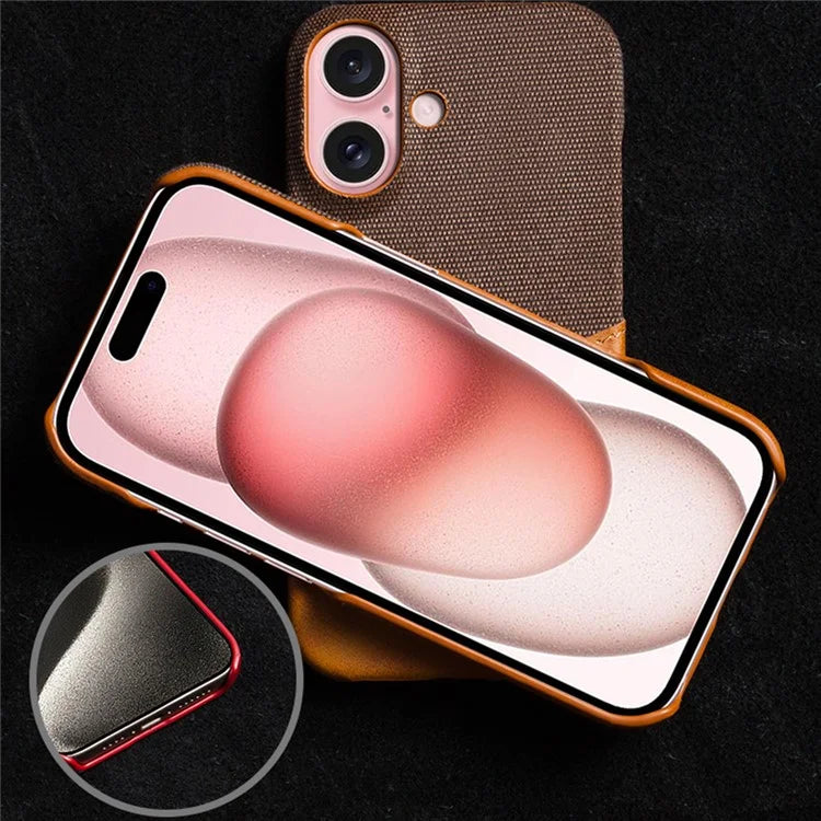 For iPhone 16 Case PU Leather Card Slot Cloth Texture Hard PC Phone Cover