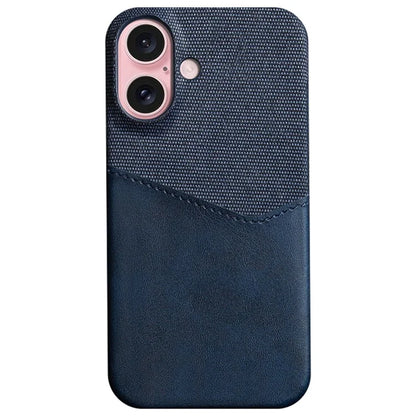 For iPhone 16 Case PU Leather Card Slot Cloth Texture Hard PC Phone Cover