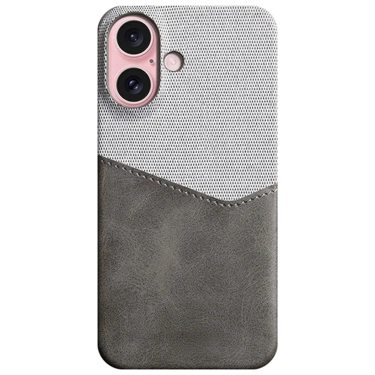 For iPhone 16 Case PU Leather Card Slot Cloth Texture Hard PC Phone Cover
