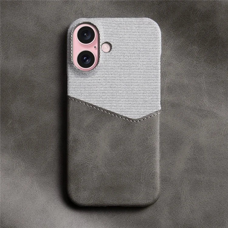 For iPhone 16 Case PU Leather Card Slot Cloth Texture Hard PC Phone Cover