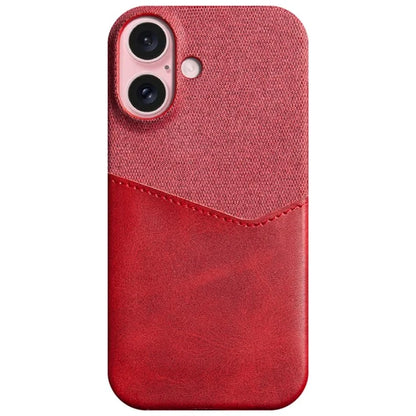 For iPhone 16 Case PU Leather Card Slot Cloth Texture Hard PC Phone Cover