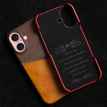 For iPhone 16 Case PU Leather Card Slot Cloth Texture Hard PC Phone Cover