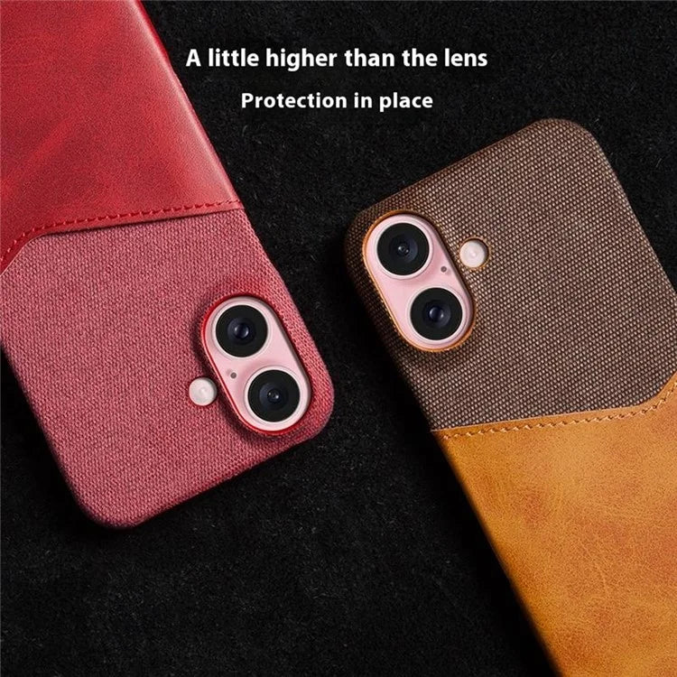 For iPhone 16 Case PU Leather Card Slot Cloth Texture Hard PC Phone Cover