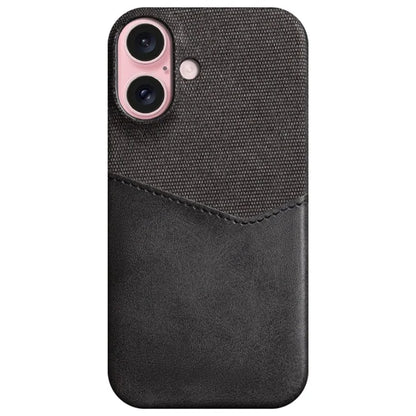 For iPhone 16 Case PU Leather Card Slot Cloth Texture Hard PC Phone Cover