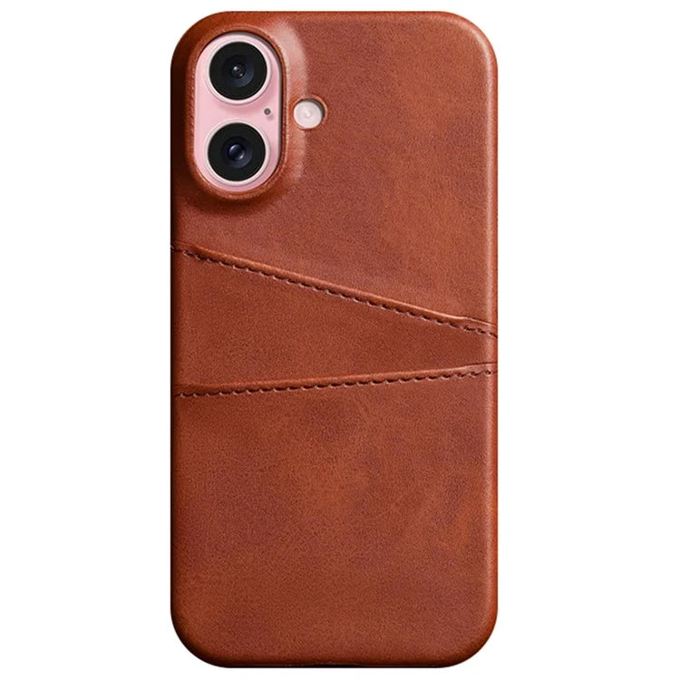 For iPhone 16 Plus Case Dual Card Slots PU Leather + Hard PC Phone Cover