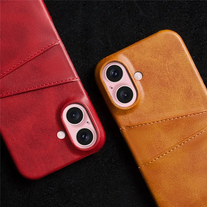 For iPhone 16 Plus Case Dual Card Slots PU Leather + Hard PC Phone Cover