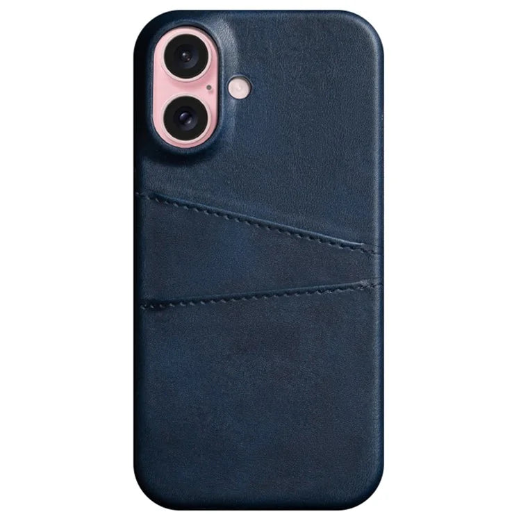 For iPhone 16 Plus Case Dual Card Slots PU Leather + Hard PC Phone Cover