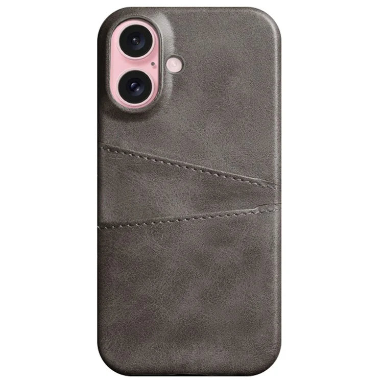 For iPhone 16 Plus Case Dual Card Slots PU Leather + Hard PC Phone Cover